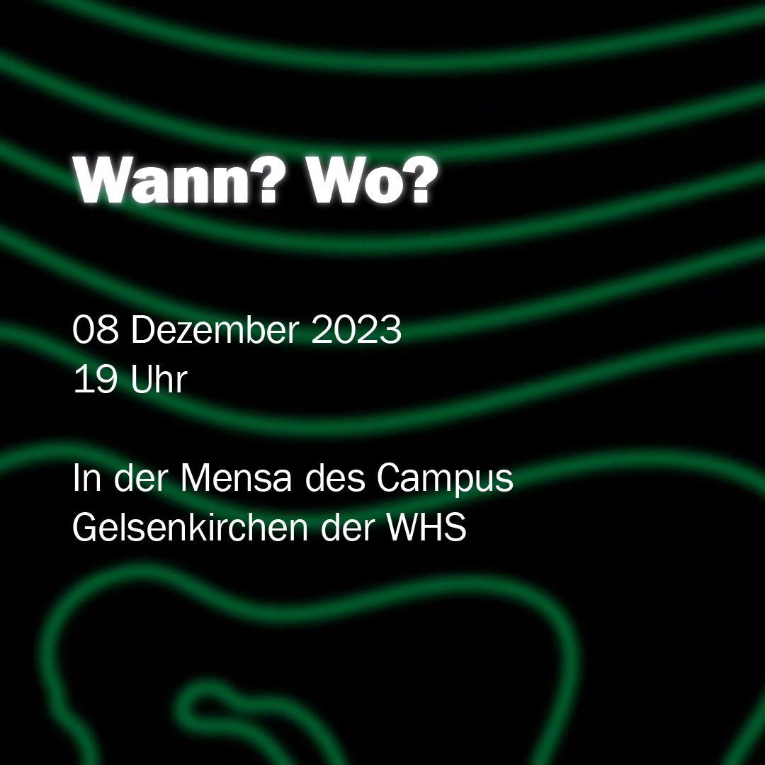 Infografik zur LAN Party: 8. Dezember 2023 um 19 Uhr in der Mensa des Campus Gelsenkirchen der WHS.